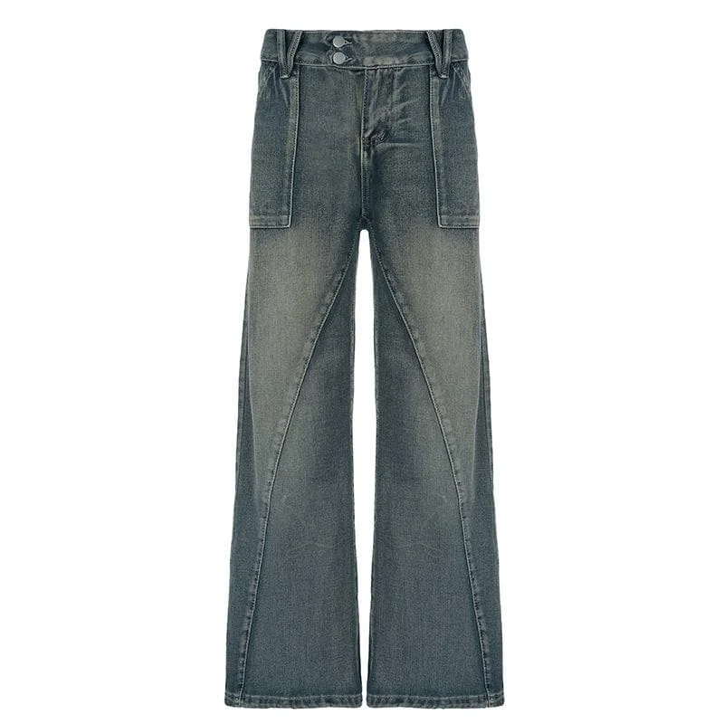 Straight leg button low rise jeans