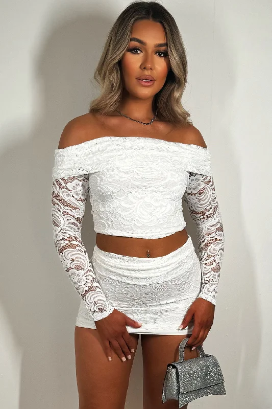 Fold Over Lace Skirt And Top Co Ord White