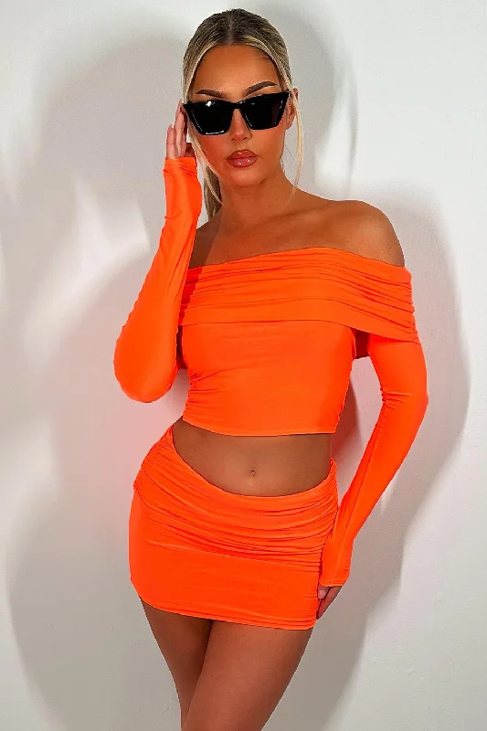 Fold Over Skirt And Top Co Ord Neon Orange