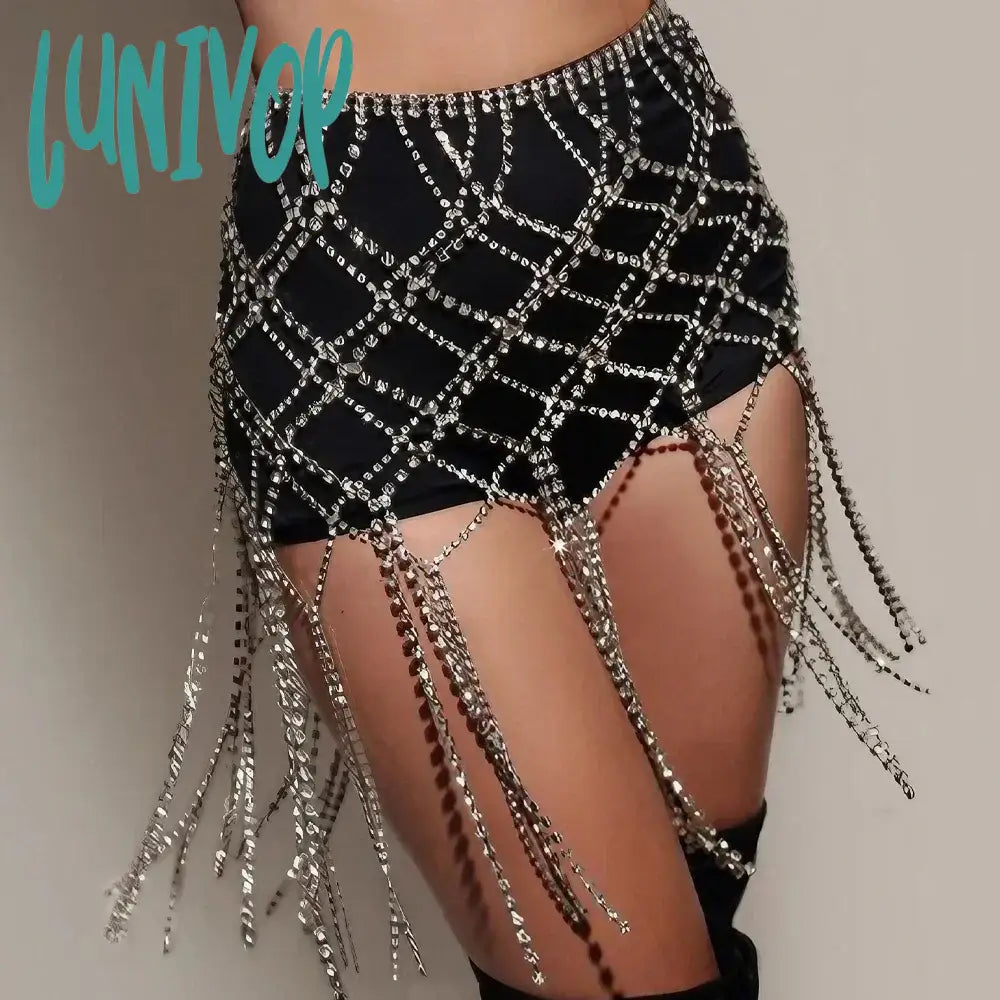 Lunivop Summer Rhinestone Tassel Skirts Bikinis Lingerie Accessories Women Nightclub Clothing Bling Sexy Body Chain Dress Jewelry