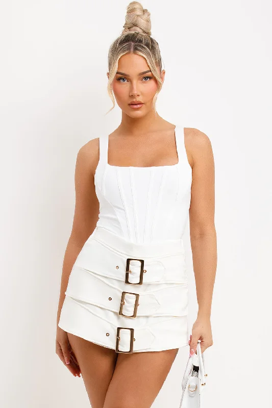 Skort With Buckle Detail White