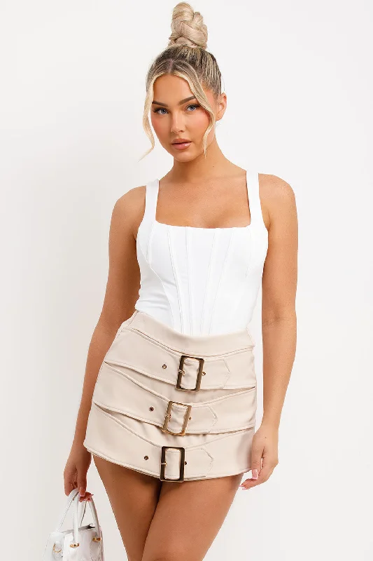 Skort With Buckle Detail Beige