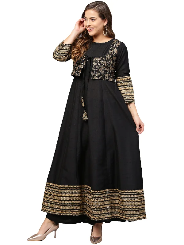 Ahalyaa Black Printed Anarkali Beautiful Kurta