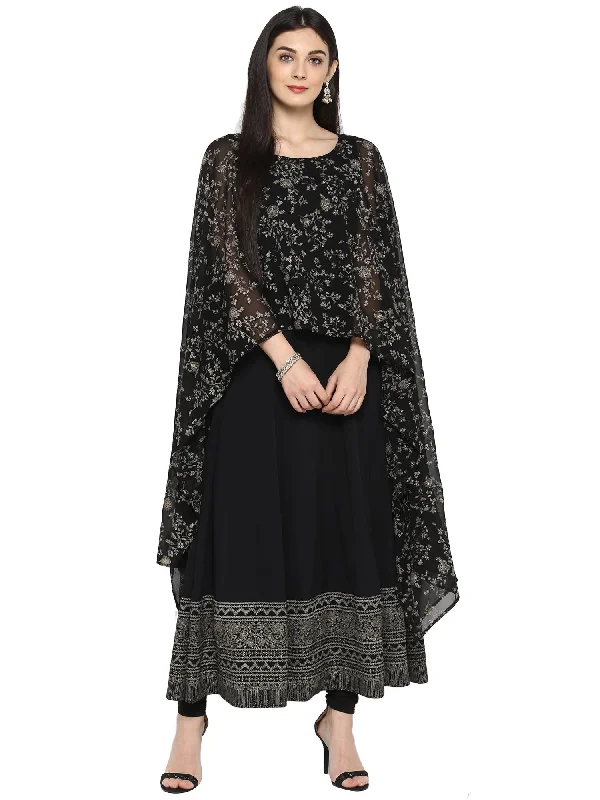 Ahalyaa Women Black Printed Anarkali Beautiful Kurta