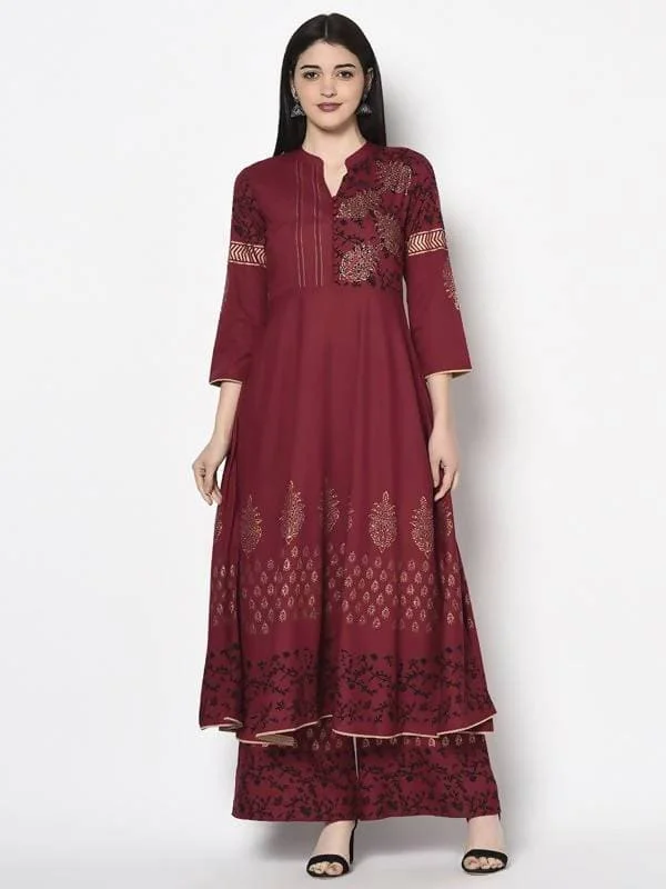 Aniyah Rayon Maroon Color Block Print Anarkali kurta (AN-182K)