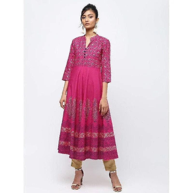 Cheera Flair Anarkali With Colorful Print Pink Colour Kurta