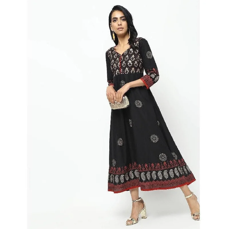 Cheera Front Contrast Beautiful Block Print Anarkali Kurta