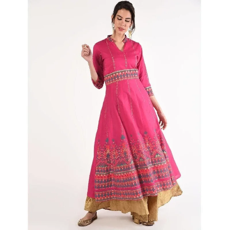 Cheera Women's Hand Block Print Ghagra Style Anarkali Kurta (CH037K)