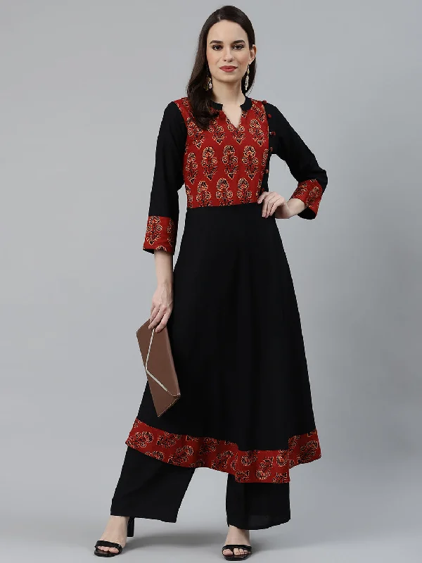 Jompers Women Black & Brown Printed Yoke Design Anarkali Kurta