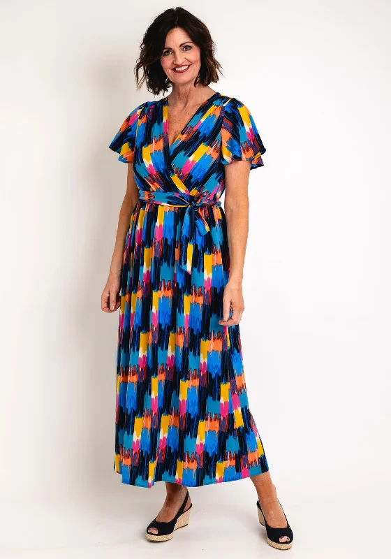 Serafina Collection Printed Long Wrap Dress, Blue Multi