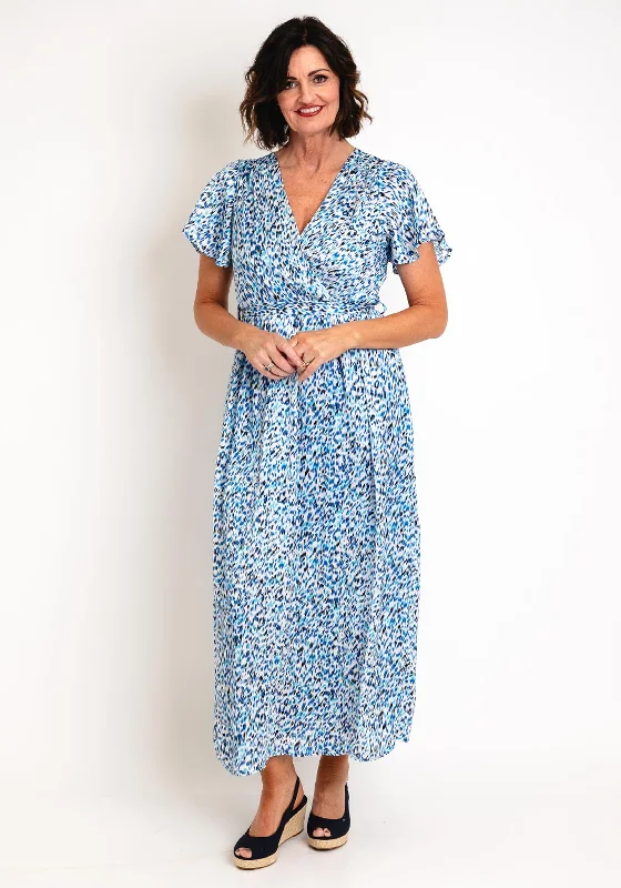 Serafina Collection Blurred Print Wrap Dress, Blue