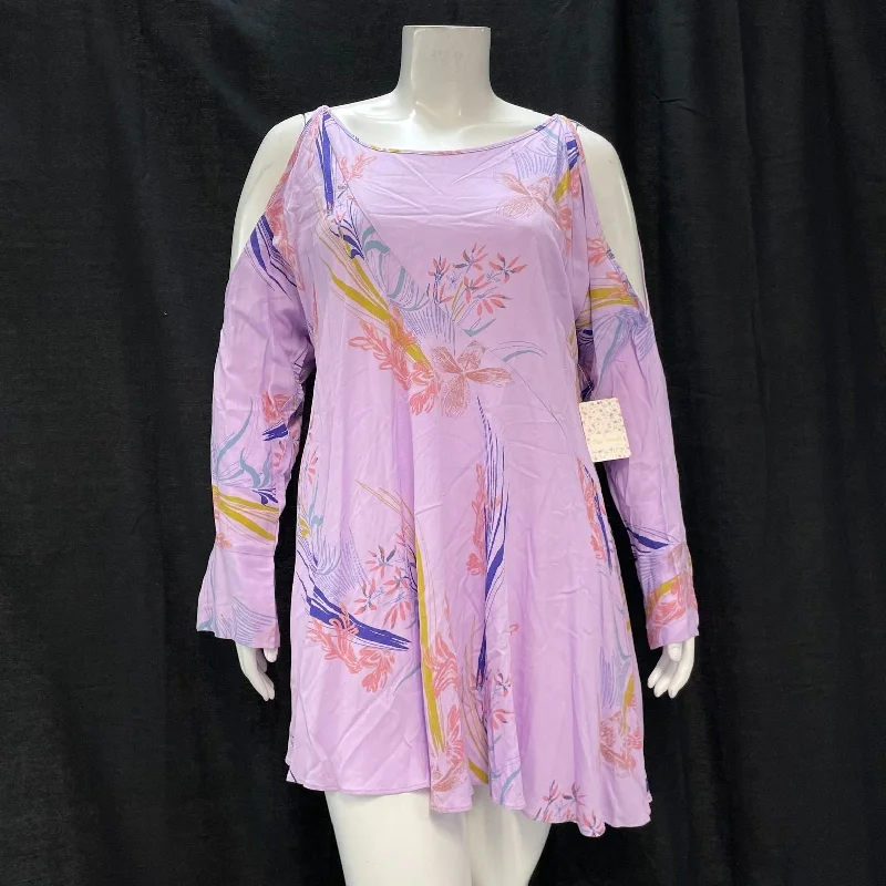 NWT Wmns FREE PEOPLE Purple Floral Cold Shoulder Short Boho Dress Sz L MSRP$108