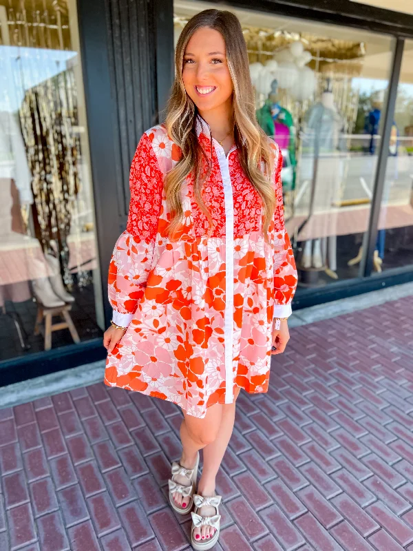 Orange Crush Floral Button Down Dress