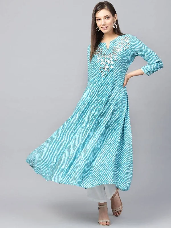 Yufta Women Blue & White Printed Anarkali Kurta