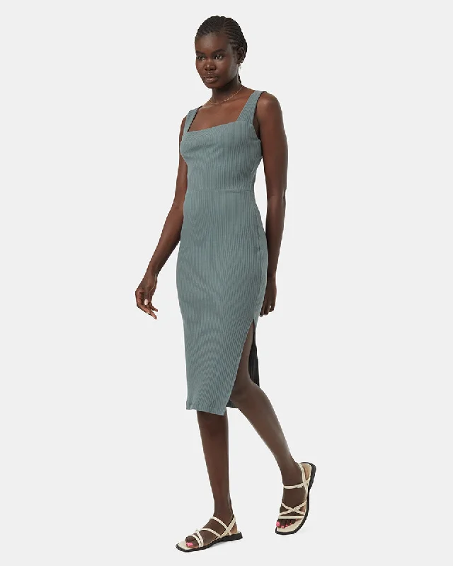 Rib Square Neck Dress