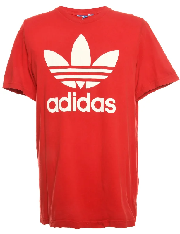 Red Adidas Printed T-shirt - M