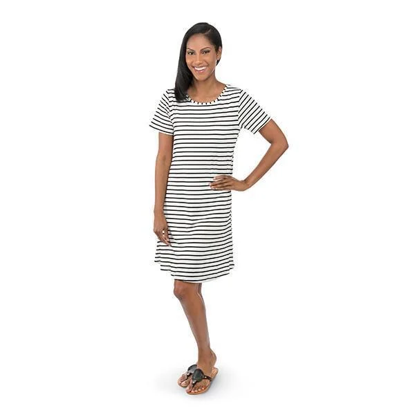 Top It Off Striped T-Shirt Dress - Black and White