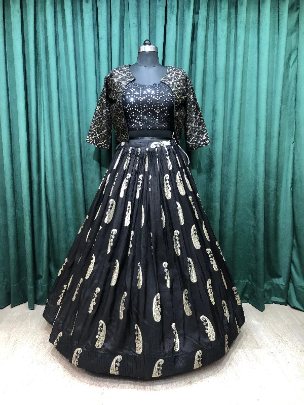 Black Silk Lehenga With Sequins Work