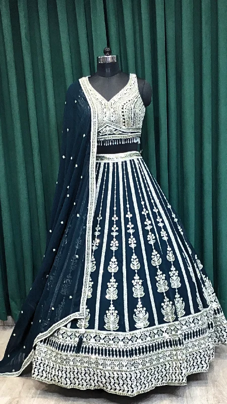 Blue Georgette Lehenga With Resham Work and Sequins