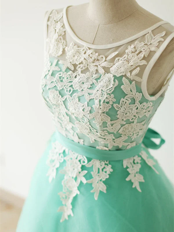 Custom Made A Line Round Neck Short Lace Prom Dresses, Bridesmaid Dresses, Homecoming Dresses