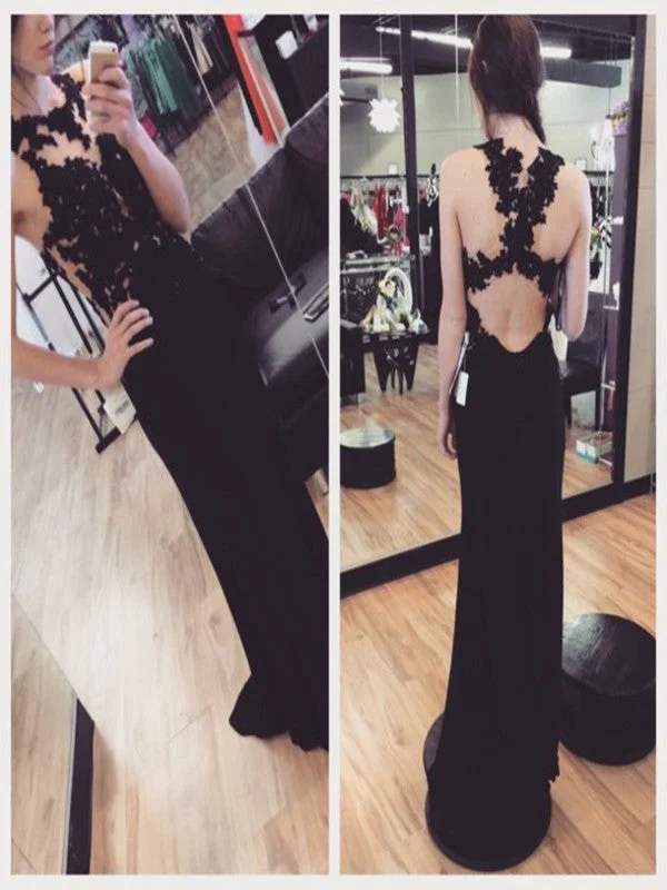 Custom Made Round Neck Black Lace Prom Dress, Black Lace Formal Dresses