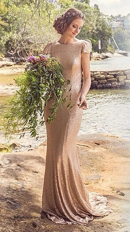 Gold Sequins Bridesmaid Dress