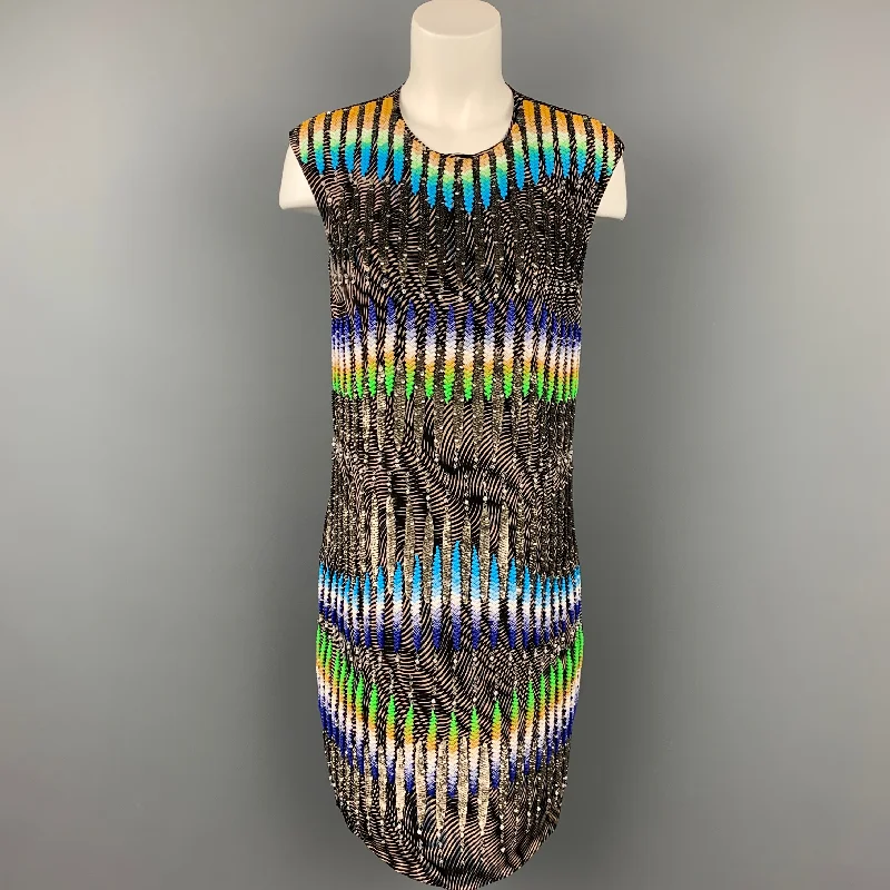 PETER PILOTTO Size 6 Multi-Color Sequined Beaded Silk Shift Dress