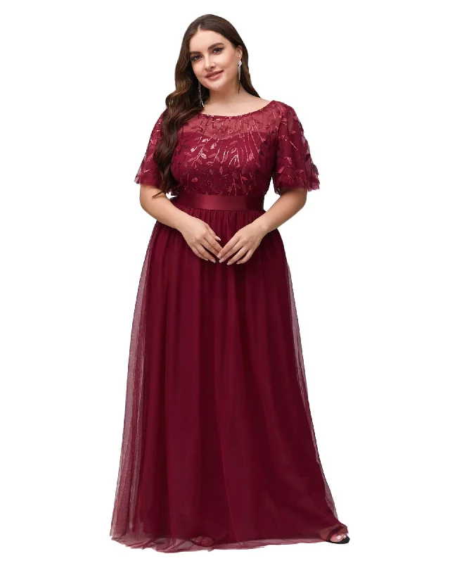 Sequin Leaf Floor-length Evening Dress | Burgundy