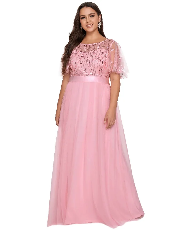 Sequin Leaf Floor-length Evening Dress | Pink