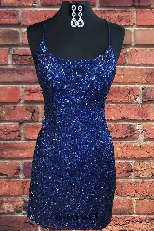 Sexy Short Fitted Dark Navy Sequins Pageant Dress