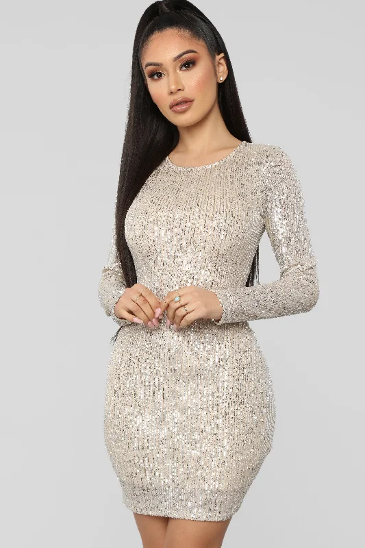 Shine Like The Night Sequin Dress - Nude