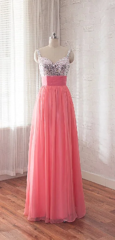 Straps Sequins Coral Bridesmaid Dress